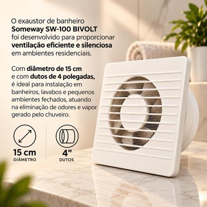 Imagem de Kit 2 Exaustor Para Banheiro Apartamento 100mm Bivolt Potência 18W Com Tela E Grade Doméstico 15cm