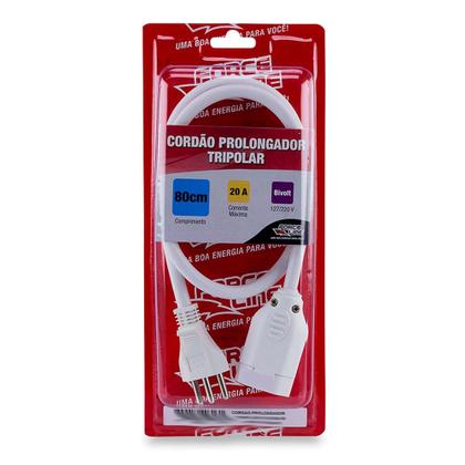 Imagem de Kit 2 Extensão Cabo Prolongador Reforçado Tripolar 20a 0,80m Microondas Ar Condicionado
