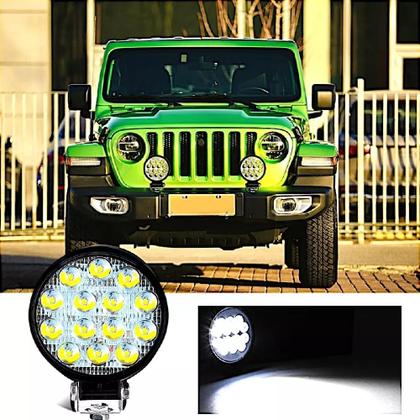 Imagem de Kit 2 Farol Led Redondo Milha 42w 14 Leds Carro Jeep 12v