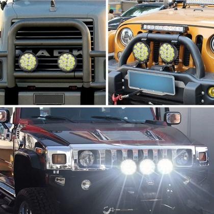 Imagem de Kit 2 Farol Led Redondo Milha 42w 14 Leds Carro Jeep 12v