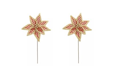 Imagem de Kit 2 Flores Poinsetia Juta Bege E Vermelho Natal 55x30 Cm