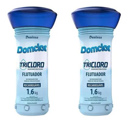 Imagem de Kit 2 Flutuador De Cloro Para Piscina Tricloro 1,6kg Domclor