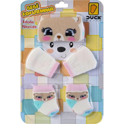 Imagem de Kit 2 Fofurinhas Touca Luva e Meia Bebê Recém Nascido Menina