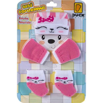 Imagem de Kit 2 Fofurinhas Touca Luva e Meia Bebê Recém Nascido Menina