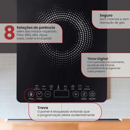 Imagem de Kit 2 Fogões Cooktop Vidro Indução Magnética Portátil 1 Boca