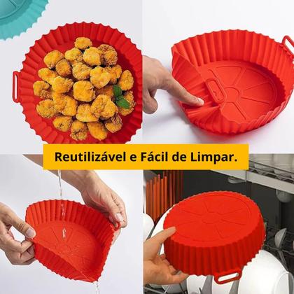 Imagem de Kit 2 Forma De Silicone Para Airfryer Fritadeira Elétrica Antiaderente Reutilizável Forminha Bolo 22cm Vermelha