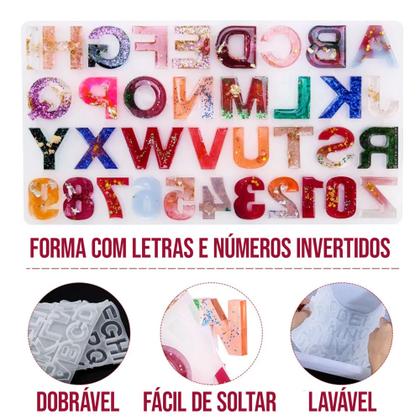 Imagem de Kit 2 Forma Molde Silicone Resina Letras Numeros Alfabetos