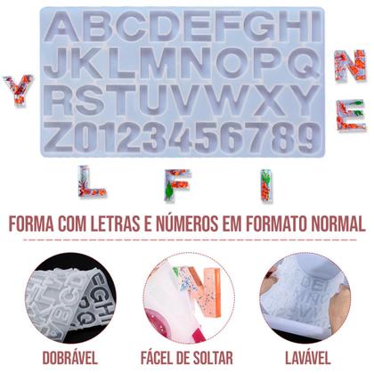 Imagem de Kit 2 Forma Molde Silicone Resina Letras Numeros Alfabetos