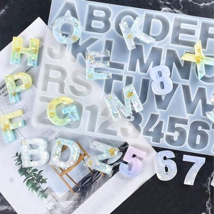 Imagem de Kit 2 Forma Molde Silicone Resina Letras Numeros Alfabetos