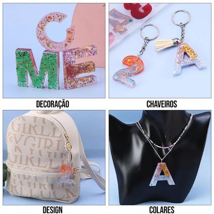 Imagem de Kit 2 Forma Molde Silicone Resina Letras Numeros Alfabetos