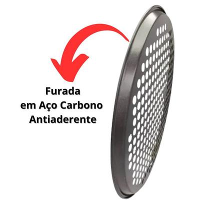 Imagem de Kit 2 Formas Assadeiras Pizza Furos Redonda  Aço Carbono e Antiaderente Acessórios de forno, Utensílios De Cozinha, Acessórios De Cozinha Fratelli 