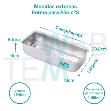 Imagem de Kit 2 Formas de Pão nº 3 Alumínio Sustentável para Pães, Bolo Inglês e Tortas, Cozimento Uniforme, Fácil Limpeza, Para Uso Caseiro ou Profissional