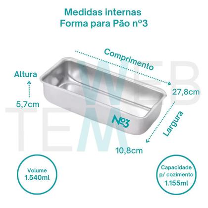 Imagem de Kit 2 Formas de Pão nº 3 Alumínio Sustentável para Pães, Bolo Inglês e Tortas, Cozimento Uniforme, Fácil Limpeza, Para Uso Caseiro ou Profissional