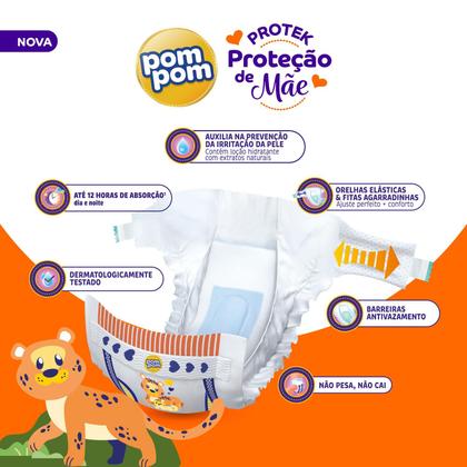 Imagem de Kit 2 Fraldas Pom Pom Protek Proteção de Mãe Jumbo G com 24un cada