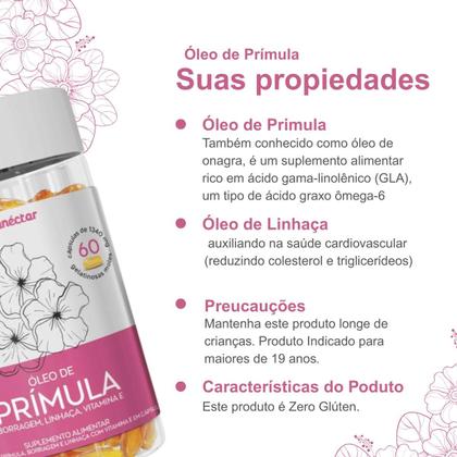 Imagem de Kit 2 Frascos Óleo de Prímula Gelatinosas Vitamina E Borragem Linhaça Femme 120 Cápsulas Suplemento Alimentar Natural