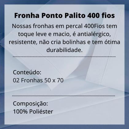 Imagem de Kit 2 Fronhas Avulsas 50cm x 70cm Percal 400 Fios Ponto Palito