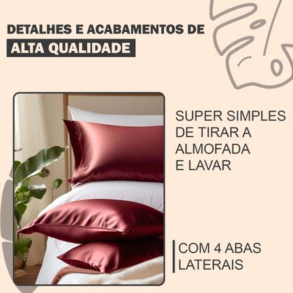 Imagem de Kit 2 Fronhas de Cetim Toque Seda Luxo Antifrizz 50x70 cm 4 Aba Capa Para Travesseiro