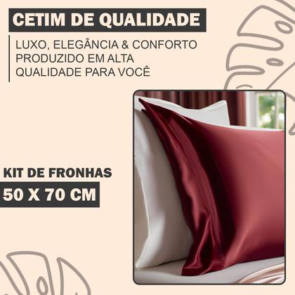 Imagem de Kit 2 Fronhas de Cetim Toque Seda Luxo Antifrizz 50x70 cm 4 Aba Capa Para Travesseiro