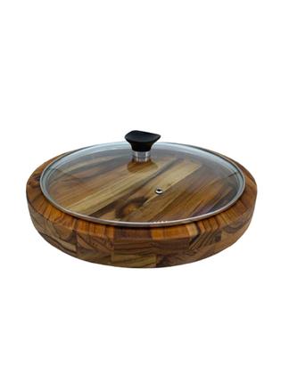 Imagem de Kit 2 Gamela De Madeira Churrasco Redonda Com Tampa De Vidro