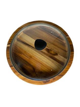 Imagem de Kit 2 Gamela De Madeira Churrasco Redonda Com Tampa De Vidro