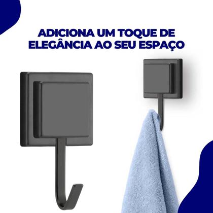 Imagem de Kit 2 Ganchos Cabide Suporte Porta Toalha de Rosto de Parede Banheiro 3M Sem Furo Preto Black Arthi