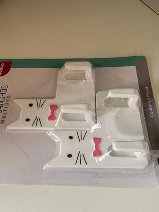 Imagem de Kit 2 Ganchos Duplos Autocolantes Multiuso Com Desenho Gato