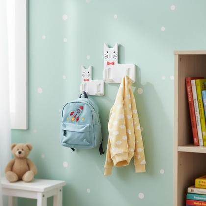 Imagem de Kit 2 Ganchos Duplos Autocolantes Multiuso Com Desenho Gato