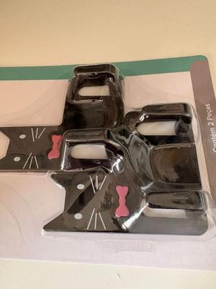 Imagem de Kit 2 Ganchos Duplos Autocolantes Multiuso Com Desenho Gato