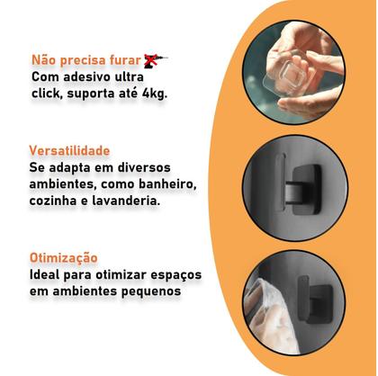 Imagem de Kit 2 Ganchos Multiuso Porta Toalha de Parede Com Adesivo Preto - Eleve GPE100PTF Ou