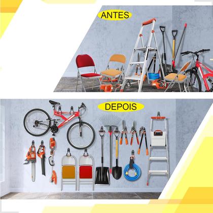 Imagem de Kit 2 Ganchos Para Pendurar Escada Cadeira Multiuso Parede Médio Suporte Bicicleta Bike Mangueira Vassoura Pá Duplo Resistente Ferramentas Vertical