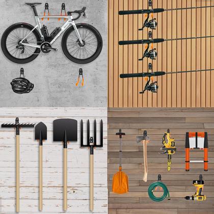 Imagem de Kit 2 Ganchos Para Pendurar Escada Cadeira Multiuso Parede Médio Suporte Bicicleta Bike Mangueira Vassoura Pá Duplo Resistente Ferramentas Vertical
