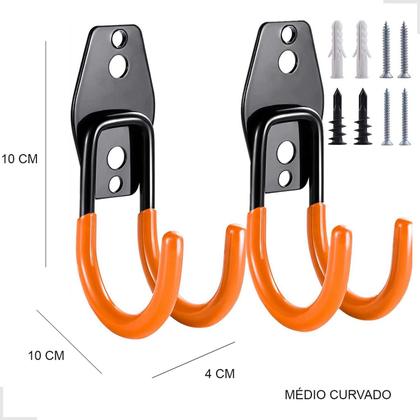 Imagem de Kit 2 Ganchos Para Pendurar Escada Cadeira Multiuso Parede Médio Suporte Bicicleta Bike Mangueira Vassoura Pá Duplo Resistente Ferramentas Vertical