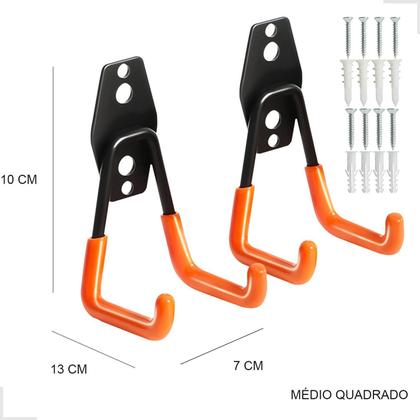 Imagem de Kit 2 Ganchos Para Pendurar Escada Cadeira Multiuso Parede Médio Suporte Bicicleta Bike Mangueira Vassoura Pá Duplo Resistente Ferramentas Vertical