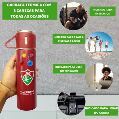 Imagem de Kit 2 Garrafas Térmica 420ml com 6 Canecas G  Quente Frio Vácuo Time Fluminense Oficial