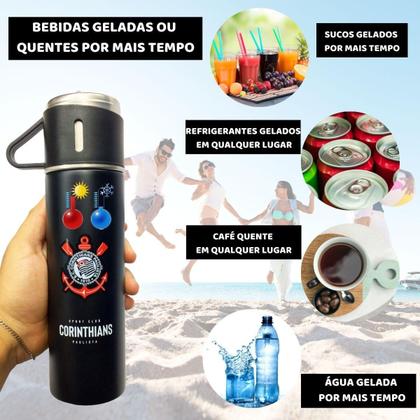 Imagem de Kit 2 Garrafas Térmica Preta 420Ml 6 Canecas G Quente Frio