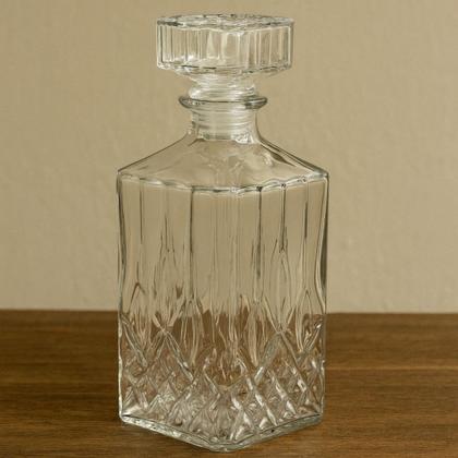 Imagem de Kit 2 Garrafas Vidro Licoreira Decoração Frasco Cristal Lapidada Whisky Licor Quadrada Grande