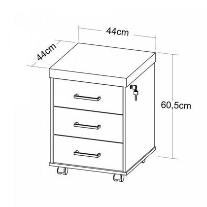 Imagem de Kit 2 Gaveteiros Executivo 3 Gavetas com Rodinhas e Chave para Escritório