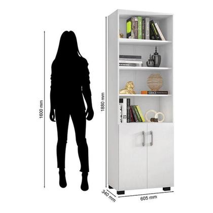 Imagem de Kit 2 Gaveteiros Para Escritório Gávea Com Chave E 2 Livreiros Office Com Portas Pequenas Branco Fosco  Móveis Leão