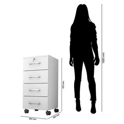 Imagem de Kit 2 Gaveteiros Para Escritório Gávea Com Chave E 2 Livreiros Office Com Portas Pequenas Branco Fosco  Móveis Leão