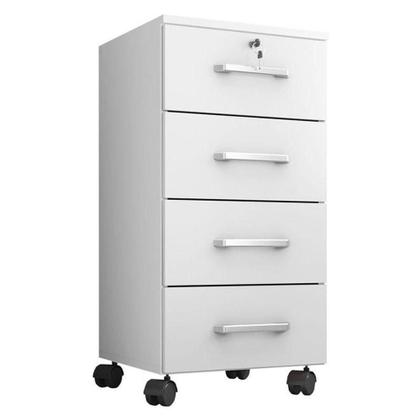 Imagem de Kit 2 Gaveteiros Para Escritório Gávea Com Chave E 2 Livreiros Office Com Portas Pequenas Branco Fosco  Móveis Leão