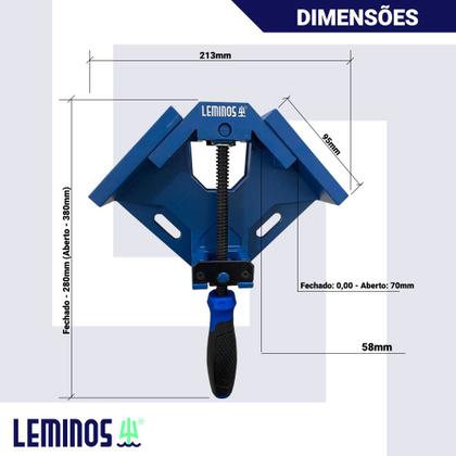 Imagem de Kit 2 Grampo Sargento 90 Graus Angular Braçadeira Canto Esquadro Aperto Marcenaria Serralheria