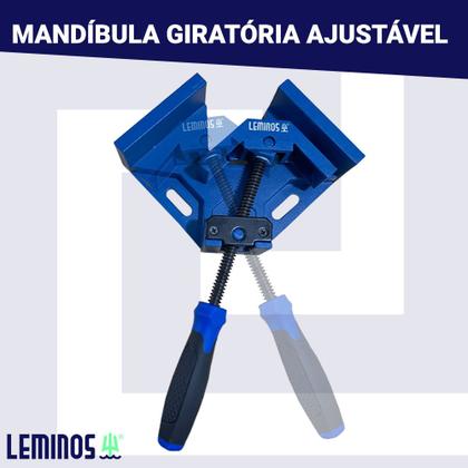 Imagem de Kit 2 Grampo Sargento 90 Graus Angular Braçadeira Canto Esquadro Aperto Marcenaria Serralheria