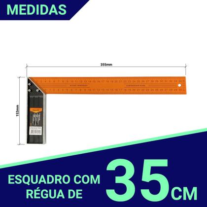 Imagem de Kit 2 Grampo Sargento Angular + Esquadro 14Pol Canto 90 Graus Marceneiro 350 Mm Metalico