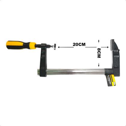 Imagem de Kit 2 Grampos Carpinteiro Tipo F Sargento 200X80Mm 8 Pol