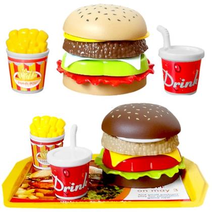 Imagem de Kit 2 Hambúrguer de Brinquedo Copo Refrigerante e Batatinha