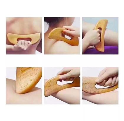 Imagem de Kit 2 Instrumento Gua Sha Liberação Miofascial Madeira Maciça