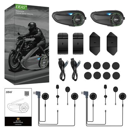Imagem de Kit 2 Intercomunicador Ejeas Q8 Par Fone Bluetooth Moto Capacete Conecta Até 6 1000m Bateria 29hs