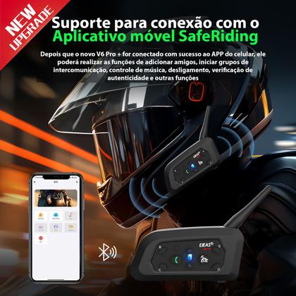 Imagem de Kit 2 Intercomunicador Ejeas V6 Pro+ Par Fone Bluetooth Moto Capacete Conecta Até 6 800m Bateria 18hs