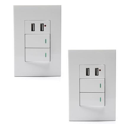 Imagem de Kit 2 Interruptor Duplo Com 2 Portas USB Adaptador Celular