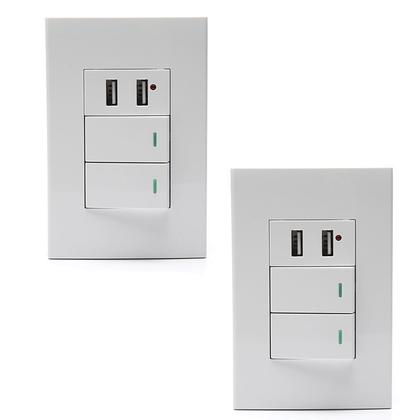 Imagem de Kit 2 Interruptor Duplo Com 2 Portas USB Adaptador Celular